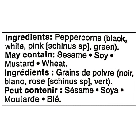 	Compliments 4 Peppercorn Blend 106g – ingredient list on packaging