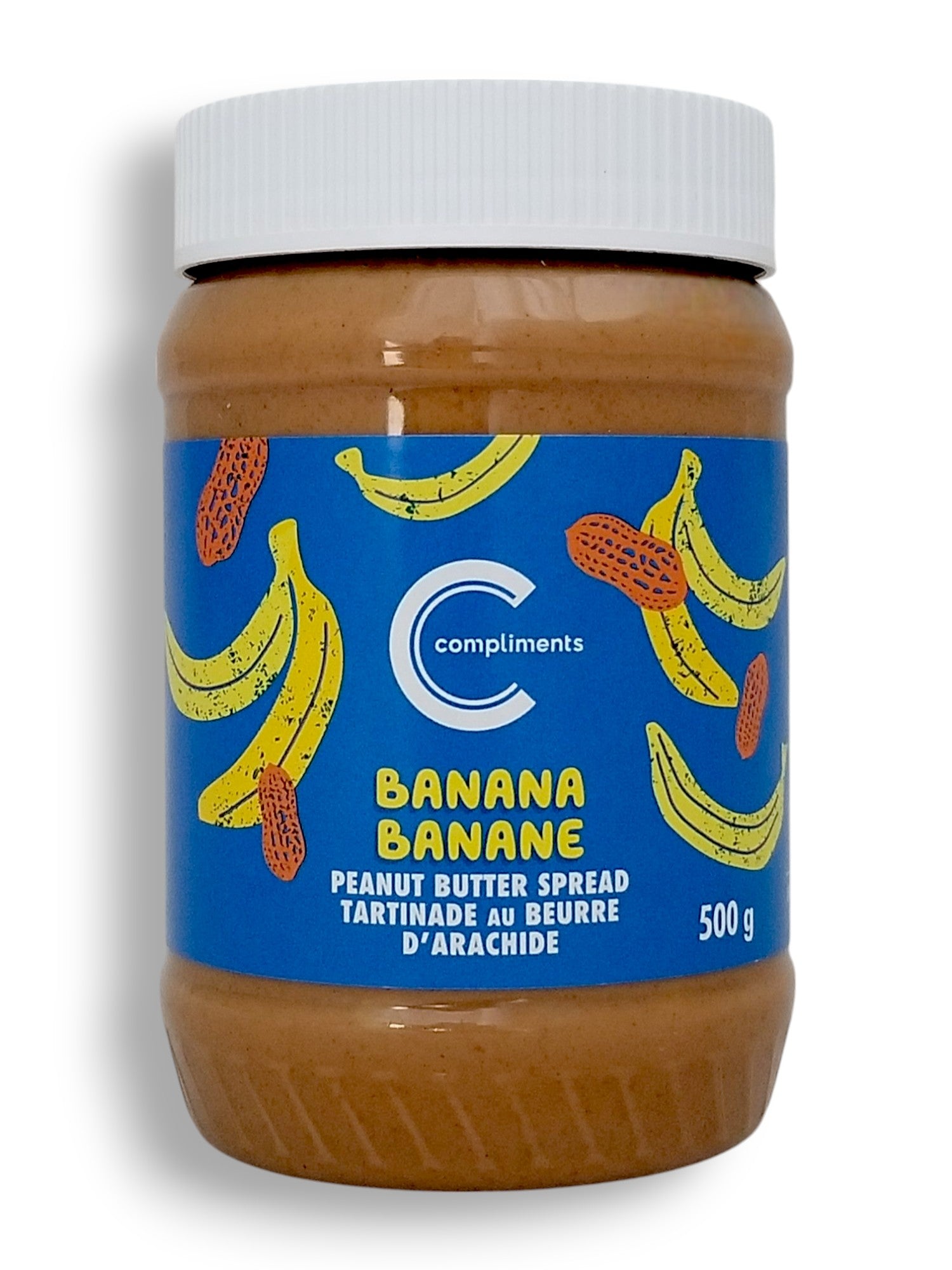 Compliments Banana Peanut Butter Spread, 500g/17.6oz - Front Of Jar