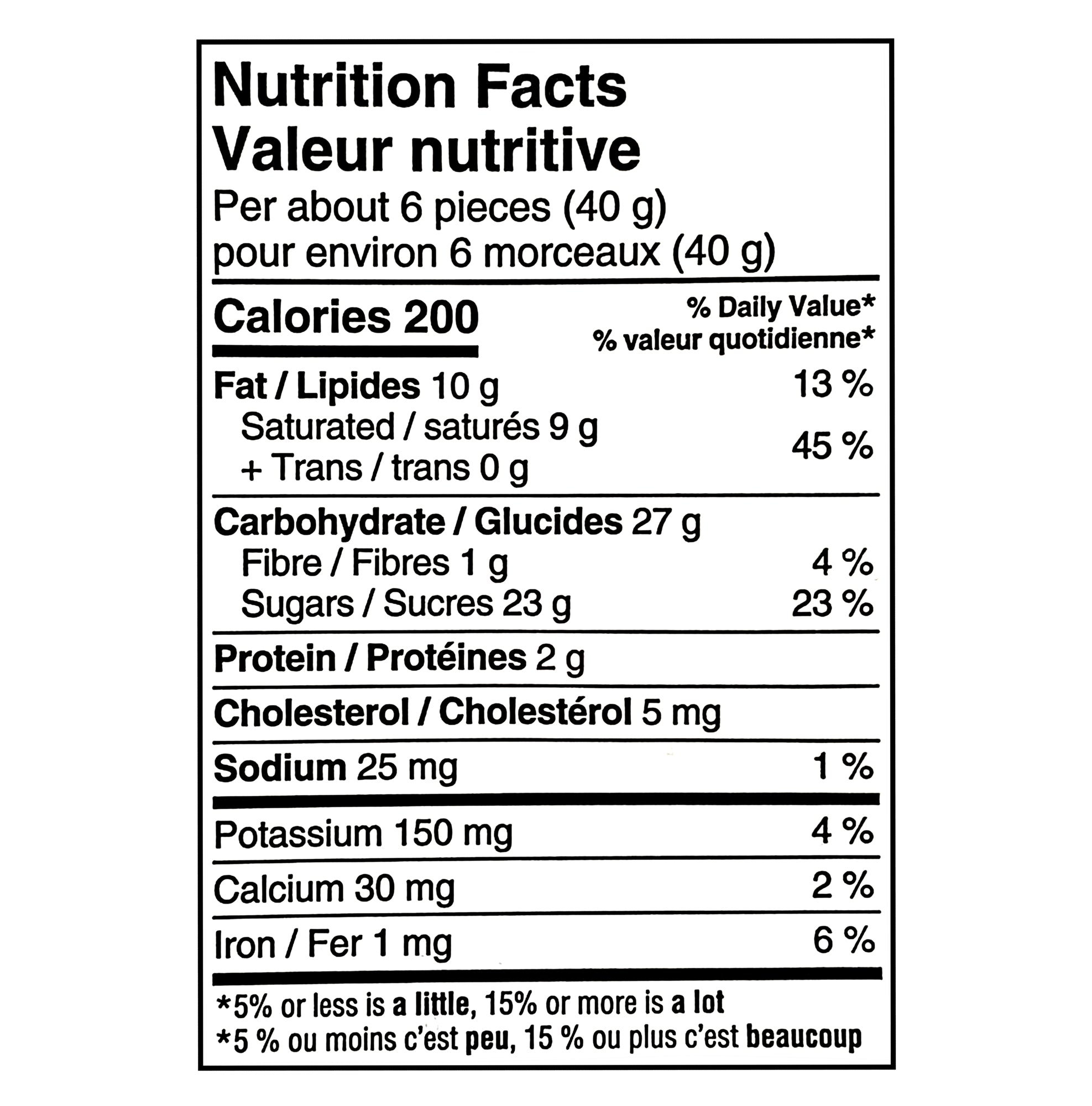 Nutrition facts label for Compliments Chocolatey Macaroons Candy 110g with black text on a white background