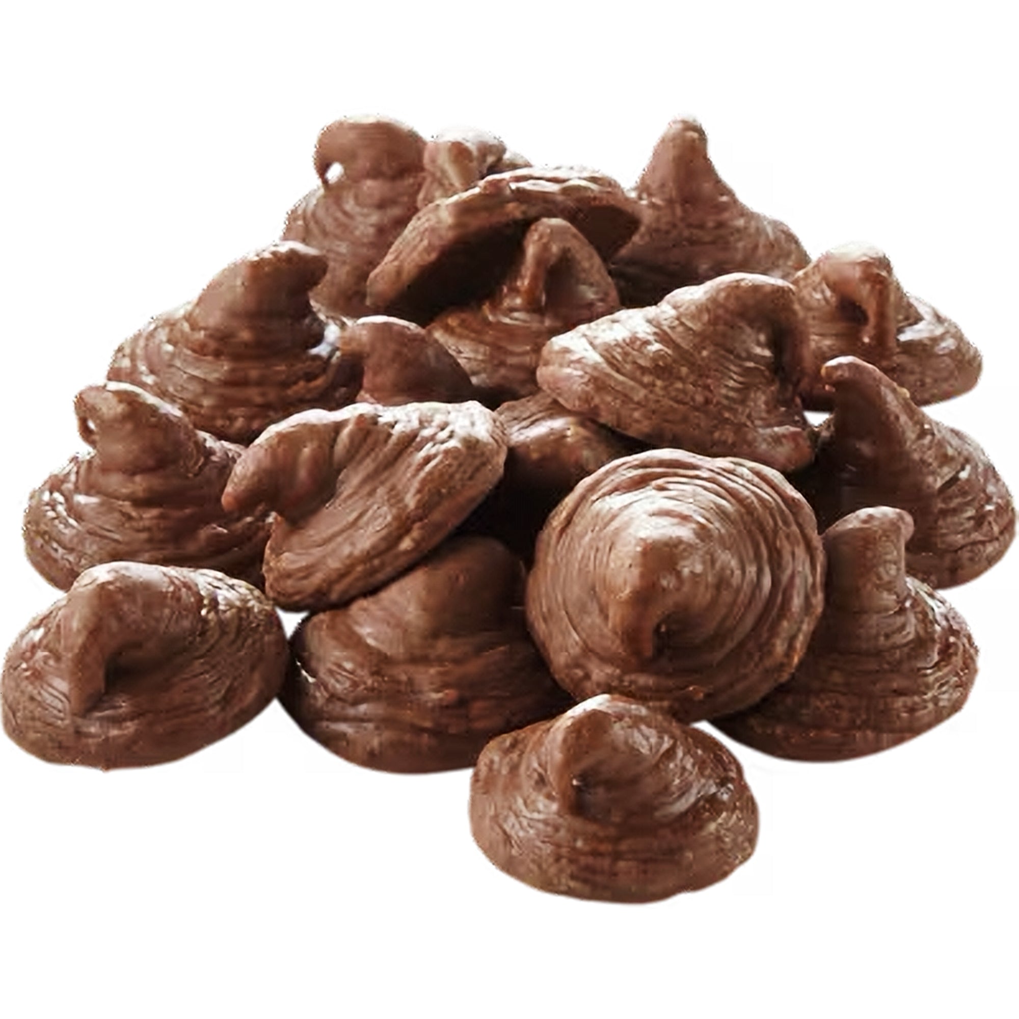 Pile of chocolate macaroons on a white background