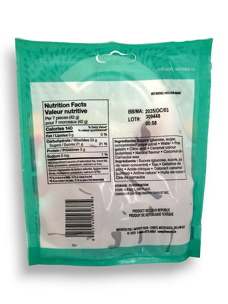 Compliments Coca Cola Gummy Candy, 125g/4.4 oz. Bag, back of bag.