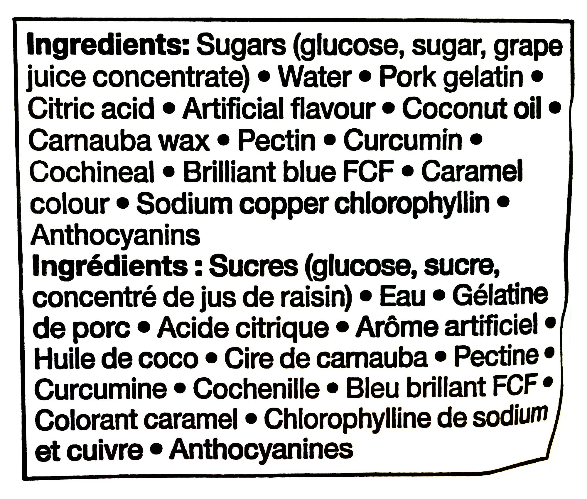 Compliments Gummy Treats Candy, 125g/4.4 oz. Bag, ingredients label.