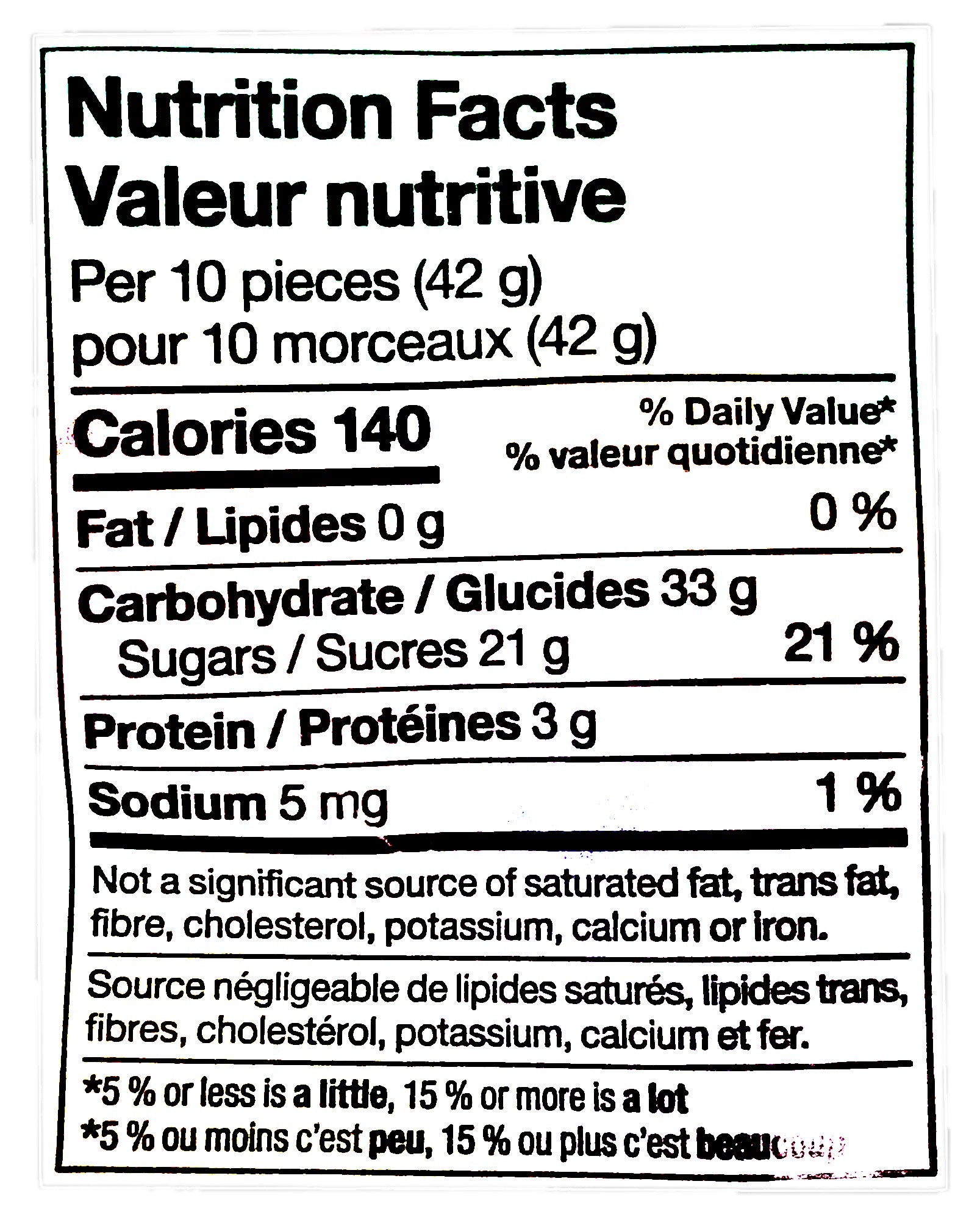 Compliments Gummy Treats Candy, 125g/4.4 oz. Bag, nutrition facts label.
