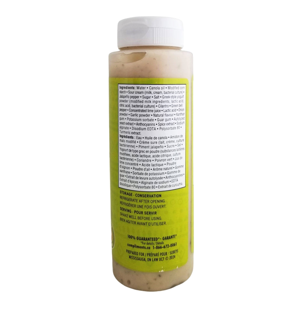 Compliments Jalapeno Cilantro Crema Sauce, 245ml/8.6 fl. oz. Bottle