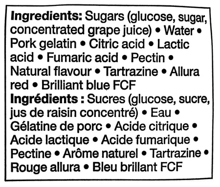 Compliments Sour Watermelon Gummies Candy, 125g/4.4 oz. Bag, ingredients label.