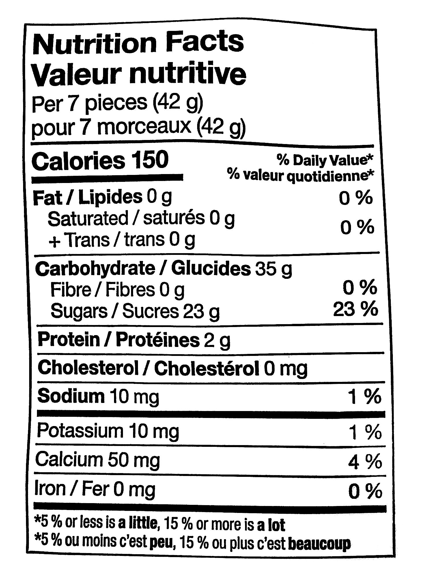 Compliments Sour Watermelon Gummies Candy, 125g/4.4 oz. Bag, nutrition facts label.