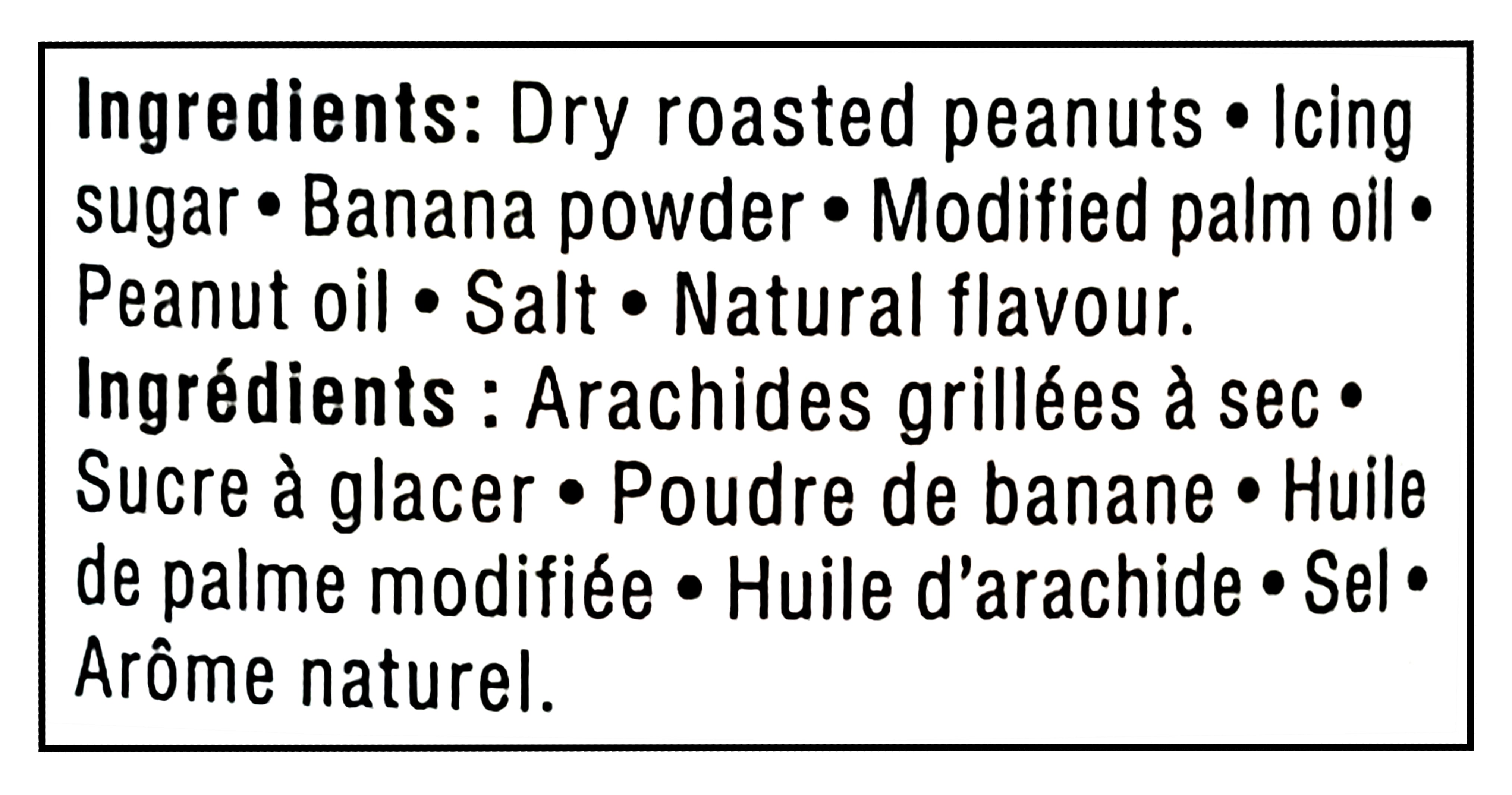 Compliments Banana Peanut Butter Spread, 500g/17.6oz - Ingredients Label
