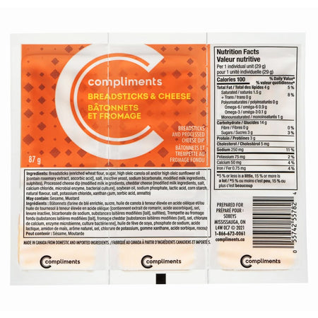Compliments Breadsticks & Cheese Dip Snack Kit, 87 g (3.1 oz)
