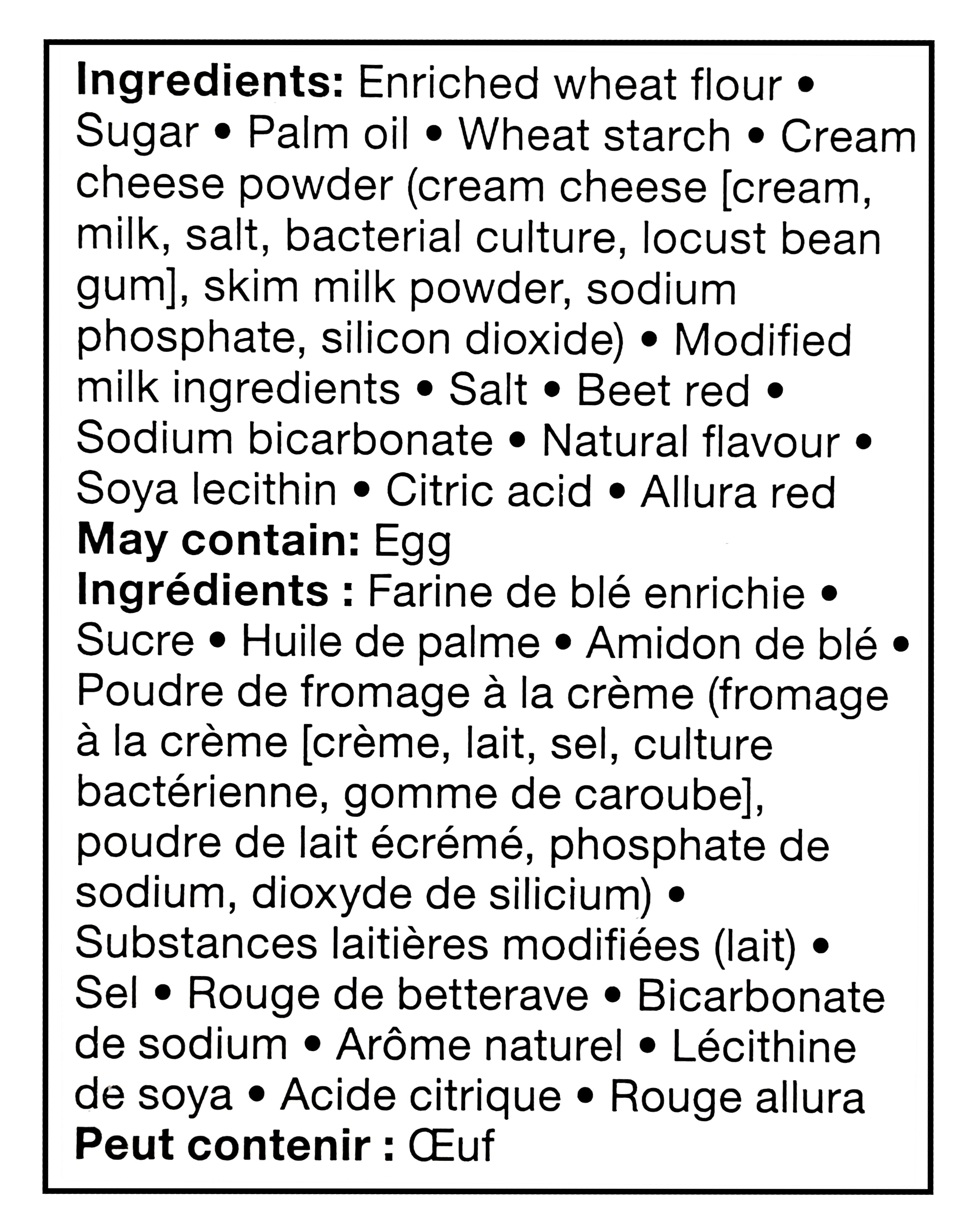 List of ingredients for Compliments Celebrate Canada Sandwich Cookies, 350g/12.3 oz on a black background