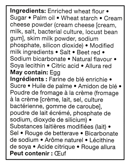 List of ingredients for Compliments Celebrate Canada Sandwich Cookies, 350g/12.3 oz on a black background