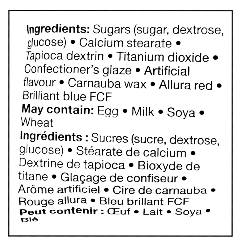 Compliments Valentine's Day Cinnamon Hearts Candy, 150g/5.3 oz - Ingredients Label