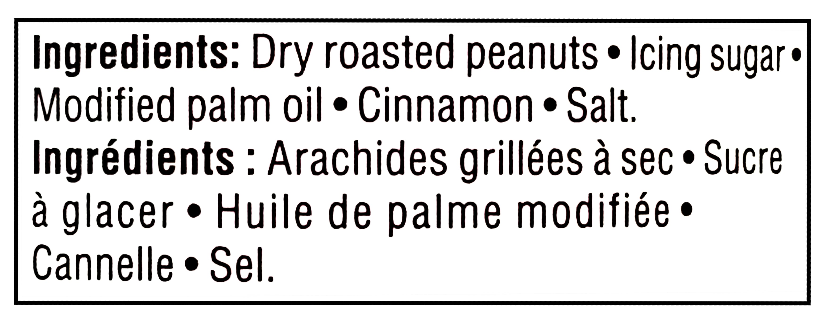Compliments Cinnamon Sugar Peanut Butter Spread, 500g/17.6 oz - Ingredients Label