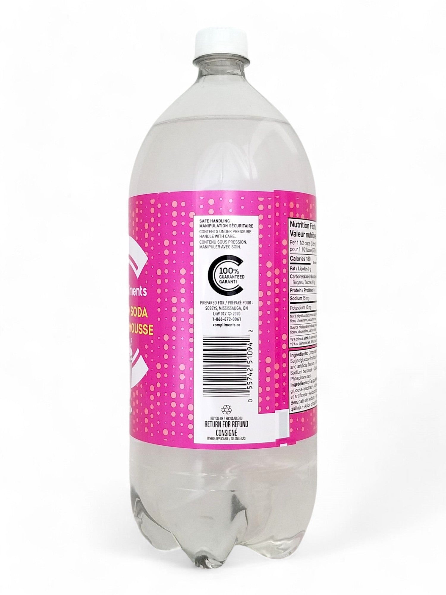 Compliments Soft Drink Clear Cream Soda, 2 Litre/67 fl. oz. Bottle - Side