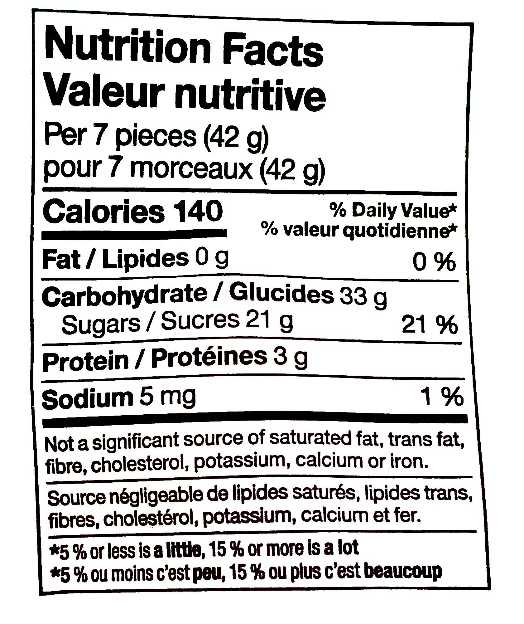 Compliments Coca Cola Gummy Candy, 125g/4.4 oz. Bag, nutrition facts label.