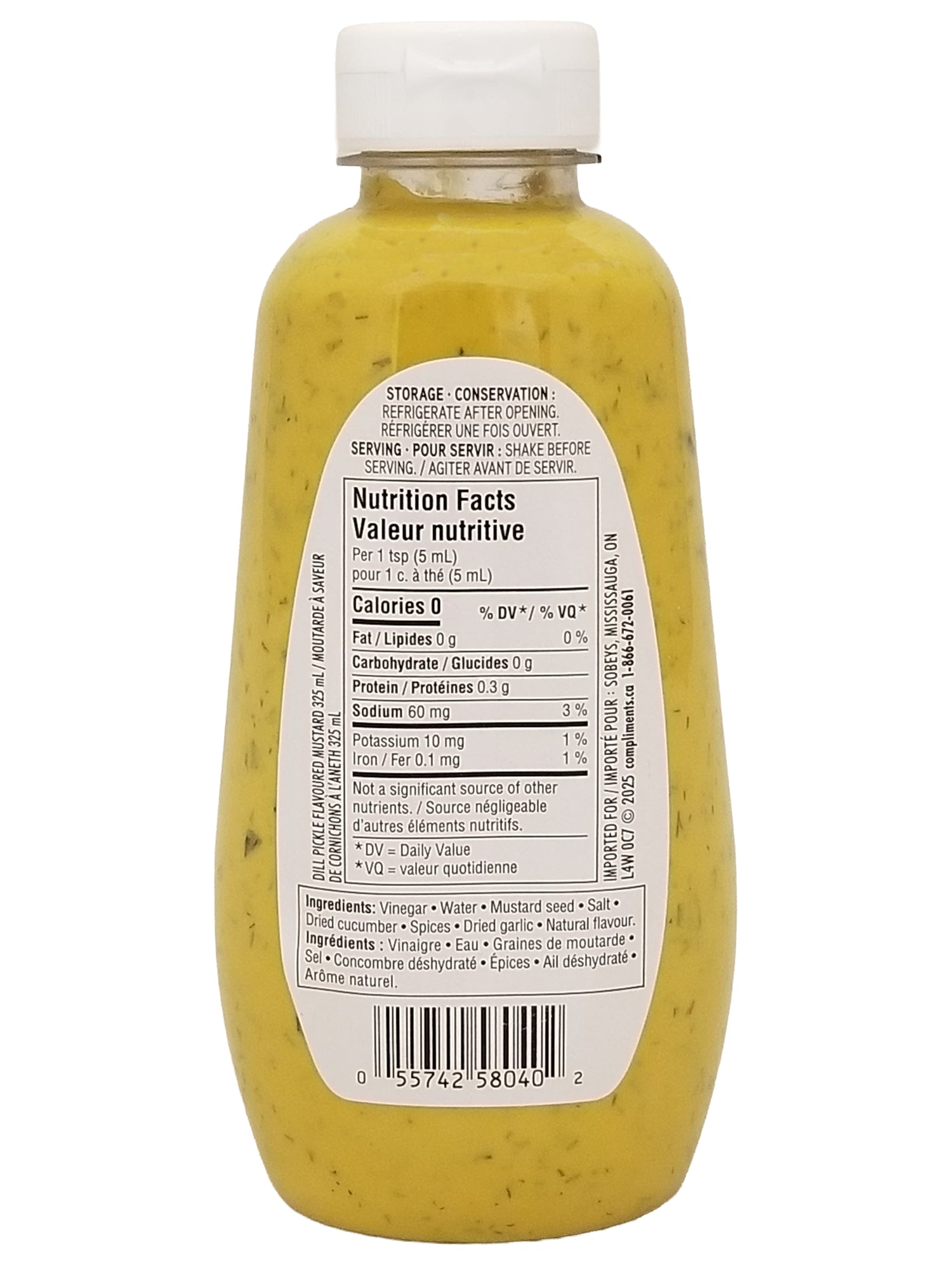 Compliments Dill Pickle Mustard 325ml back label Canadian condiment