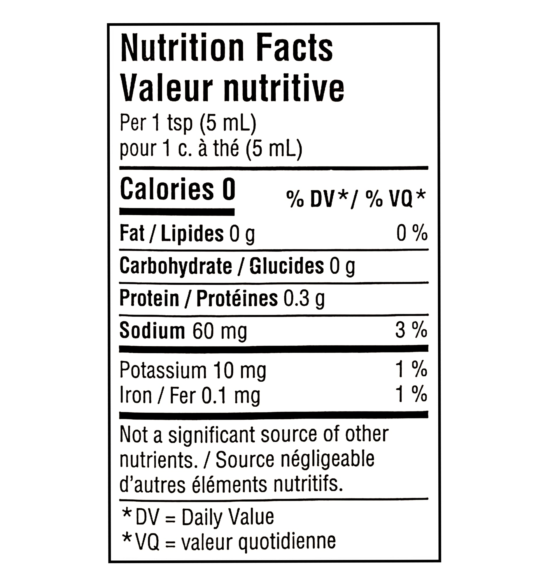 Compliments Dill Pickle Mustard 325ml nutrition facts label per 5ml serving