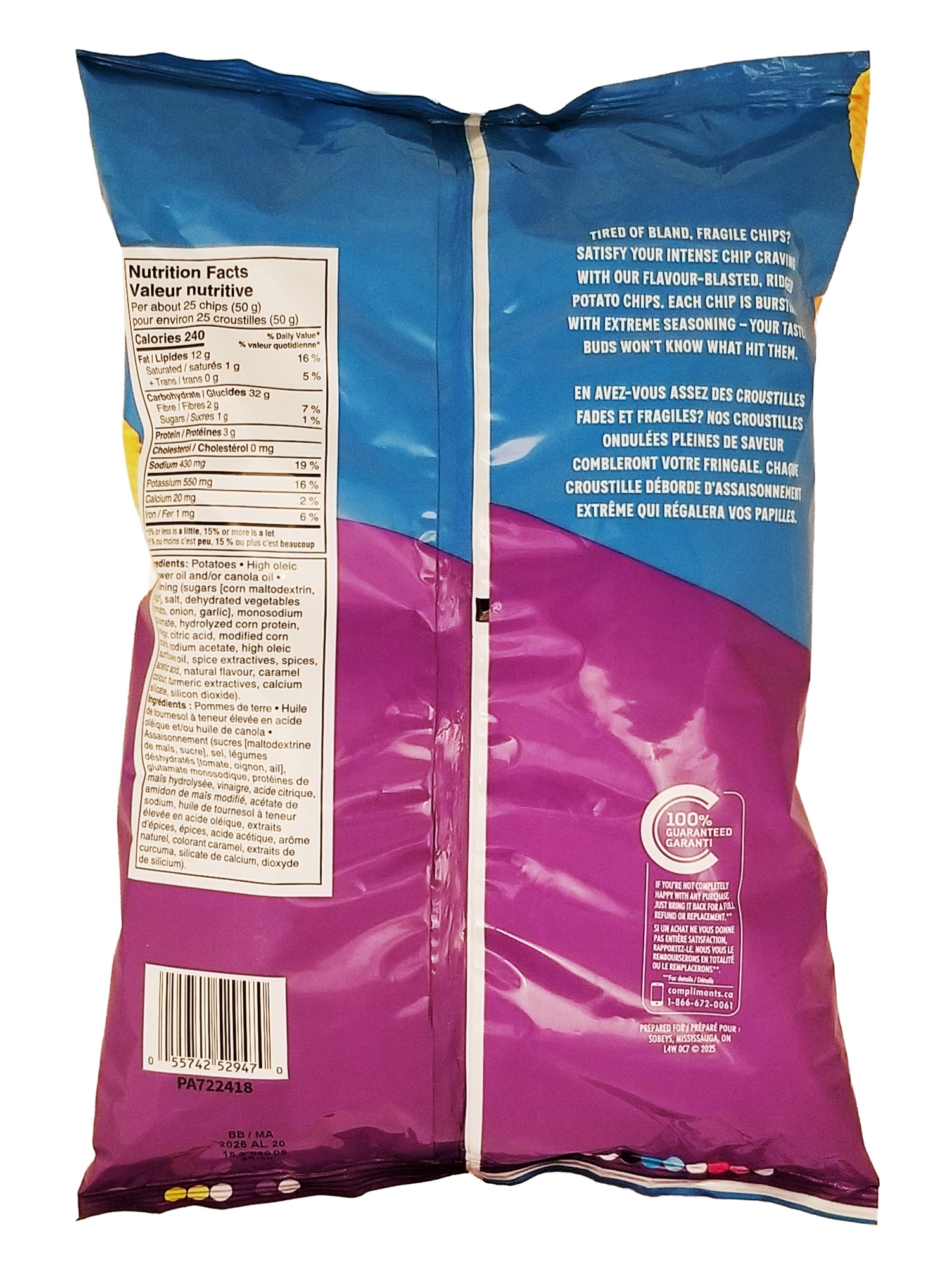 Compliments Extraaa All Dressed Ridged Potato Chips 200g back of bag