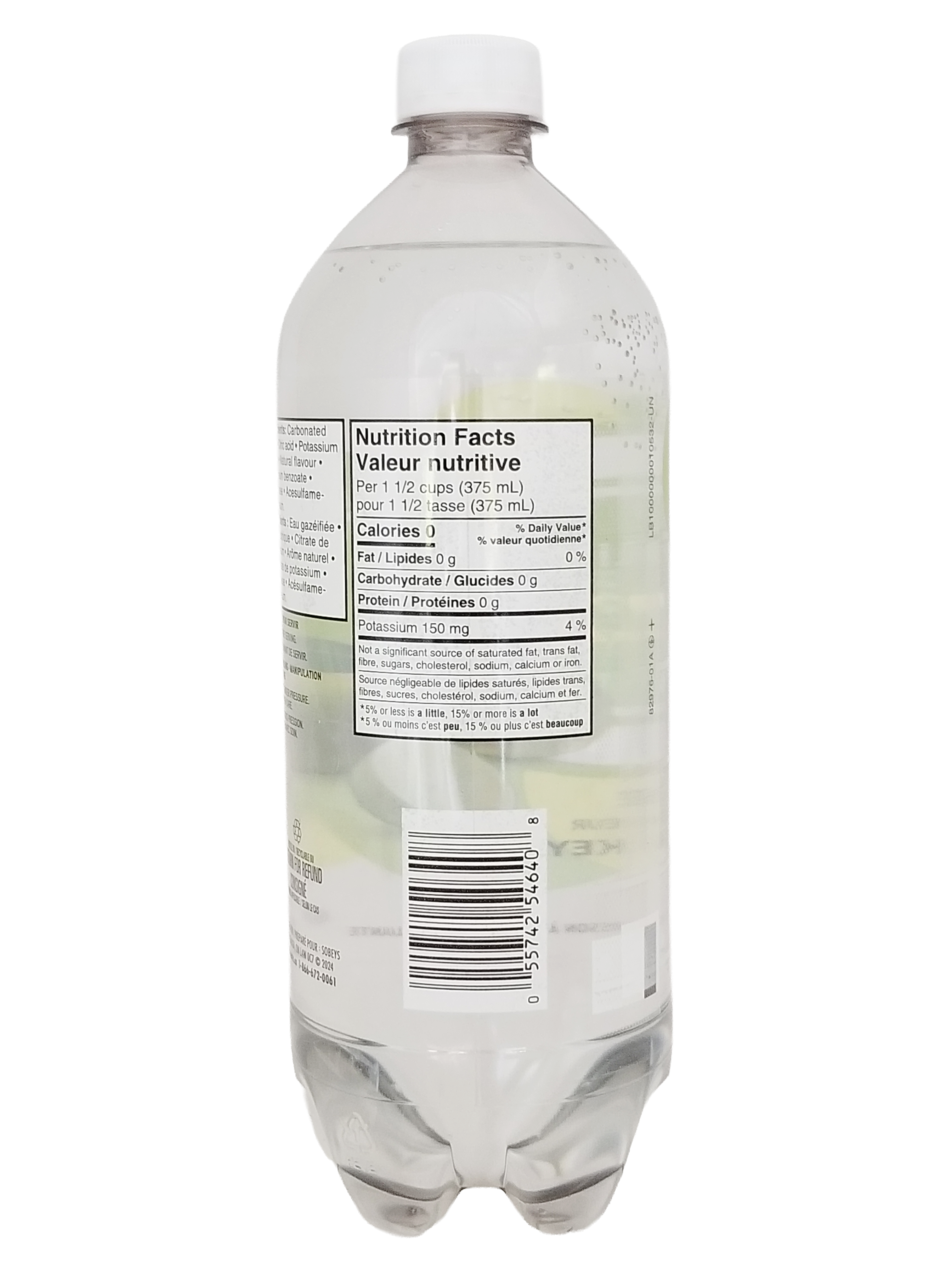 Compliments FIZZY Key Lime Flavored Sparkling Water, 1L/35.2 fl oz with nutritional label on a white background