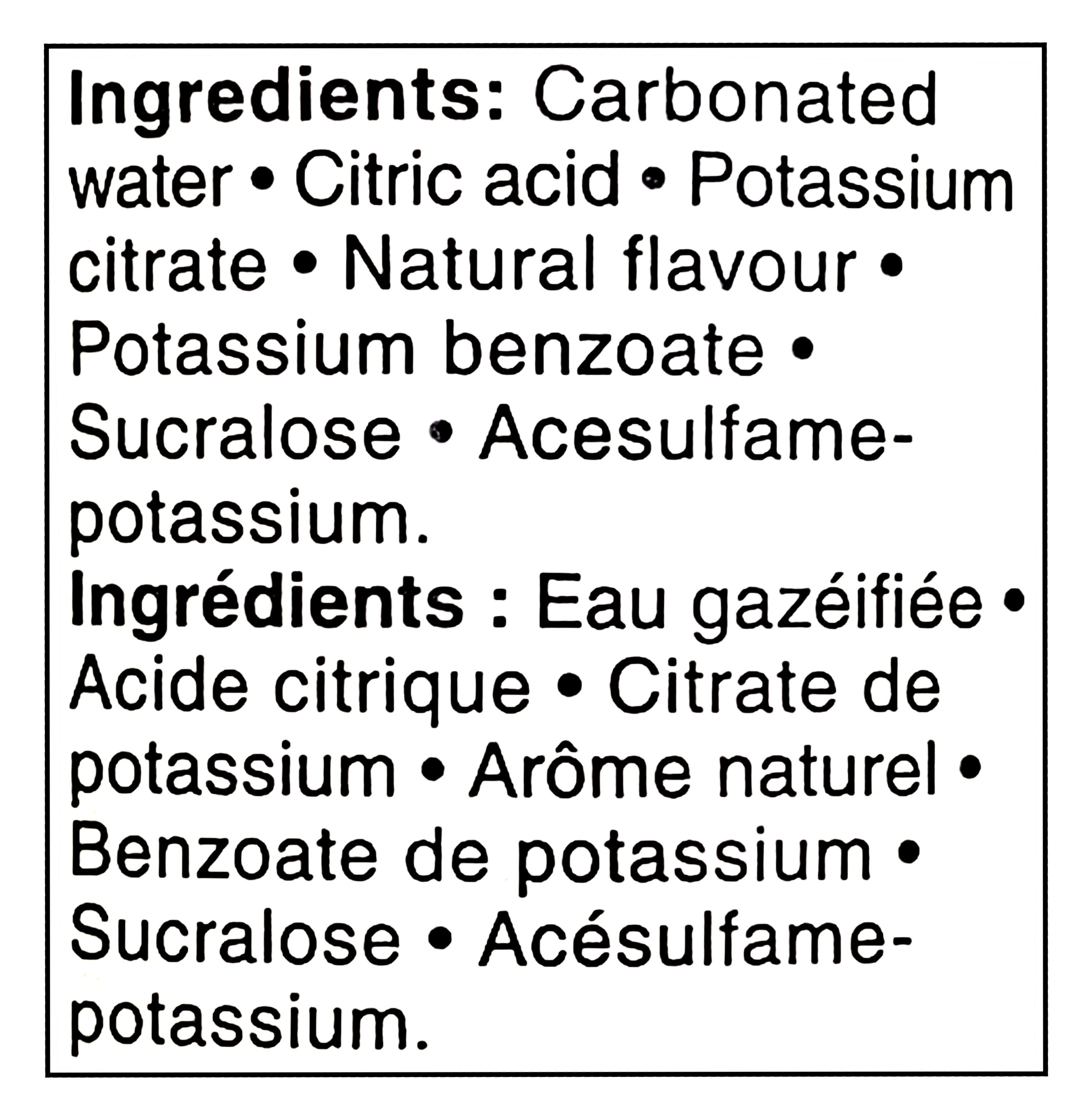 List of ingredients for Compliments FIZZY Key Lime Flavored Sparkling Water, 1L/35.2 fl oz on a white background