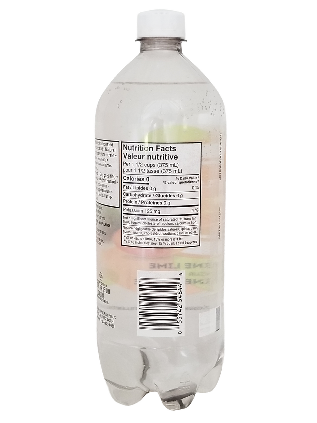 Compliments FIZZY Tangerine Lime Flavored Sparkling Water, 1L/35.2 fl oz bottle with a white cap on a white background