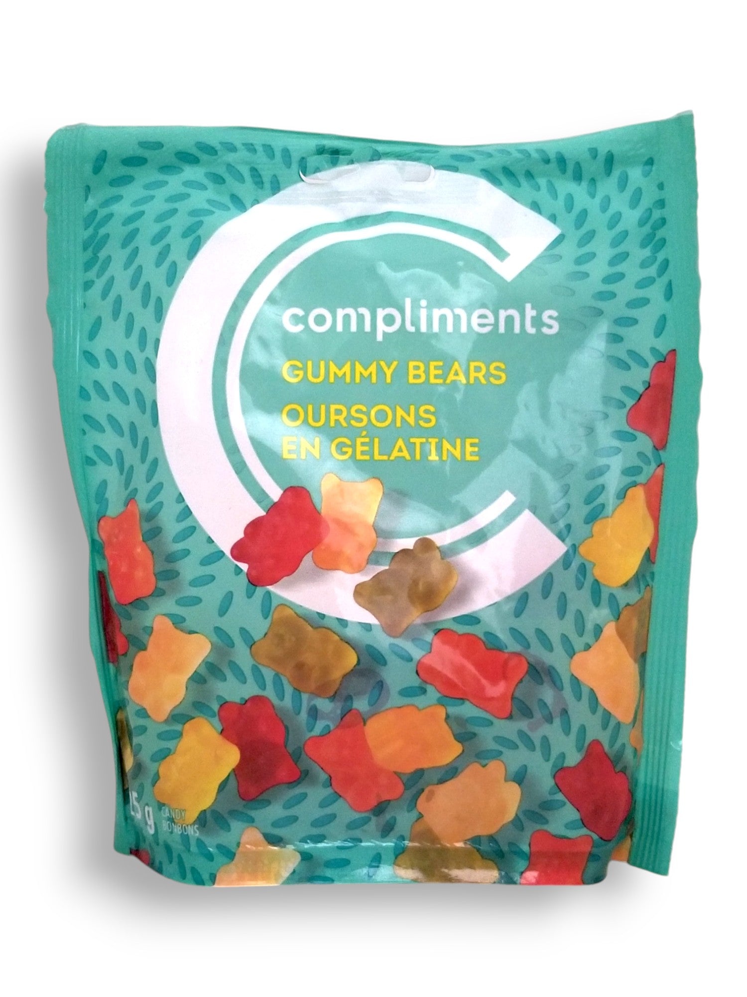 Compliments Gummy Bears Candy, 125g/4.4 oz. Bag, front of bag.