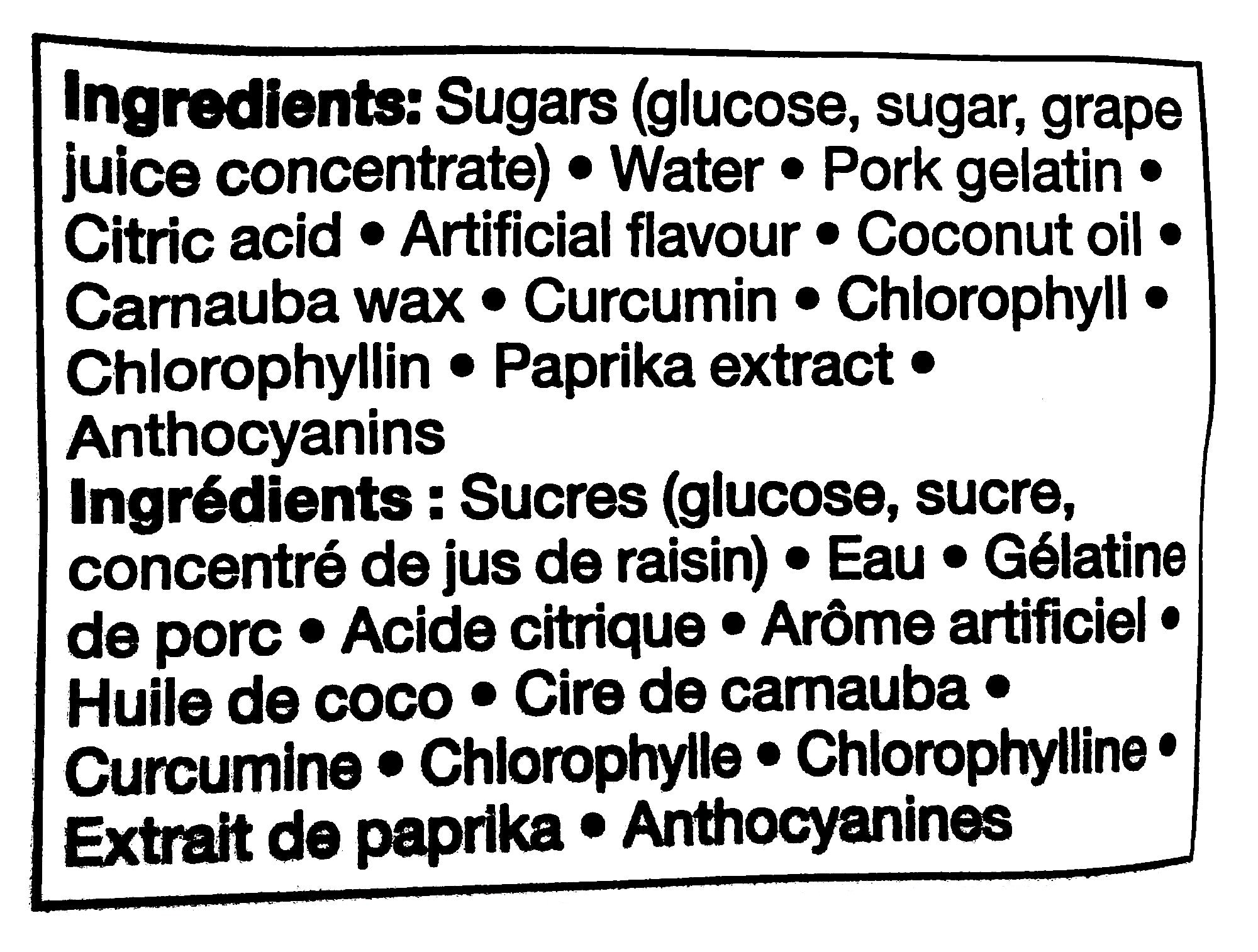 Compliments Gummy Bears Candy, 125g/4.4 oz. Bag, ingredients label.