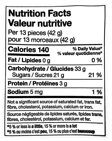 Compliments Gummy Bears Candy, 125g/4.4 oz. Bag, nutrition facts label.