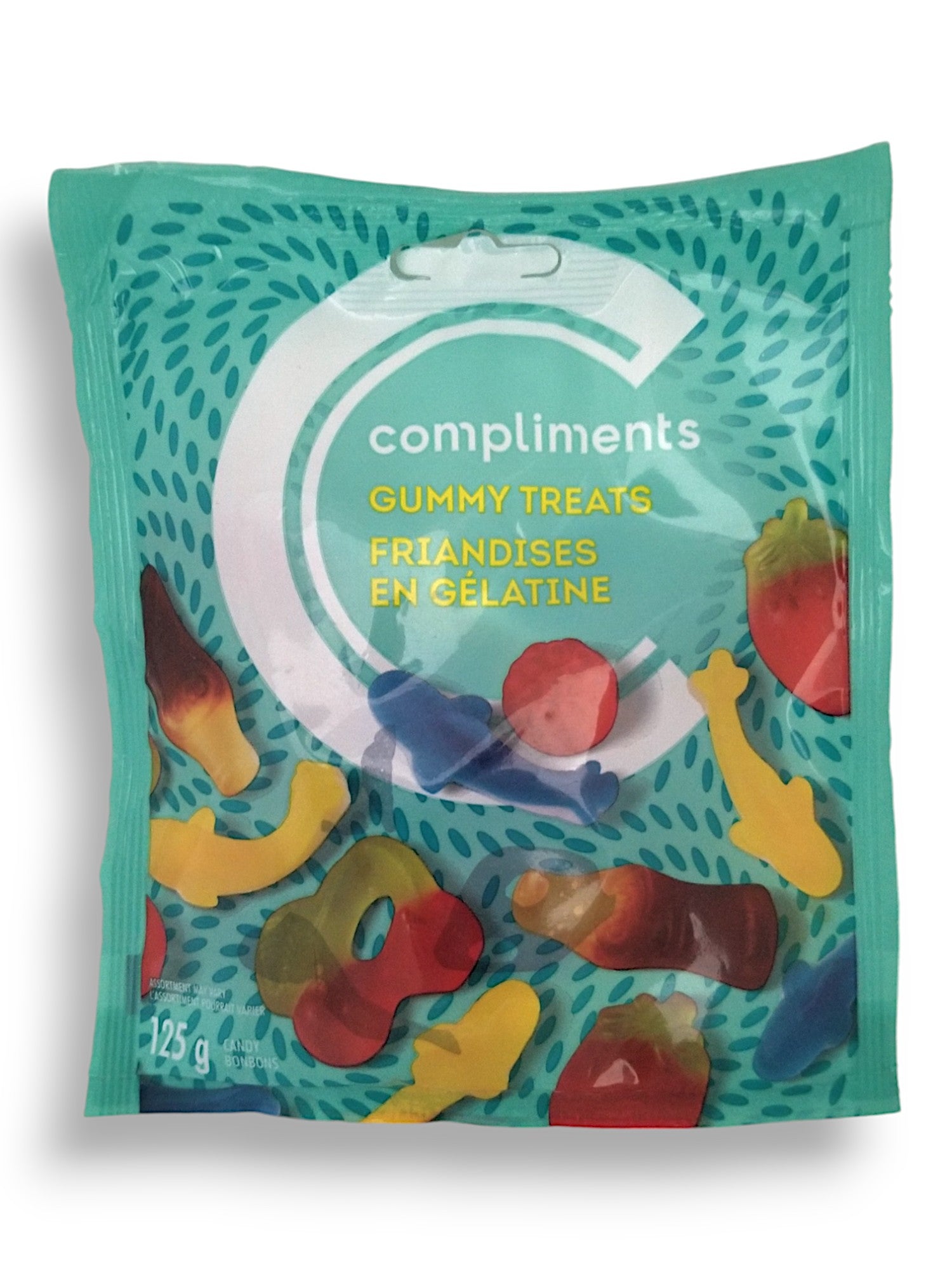 Compliments Gummy Treats Candy, 125g/4.4 oz. Bag, front of bag.