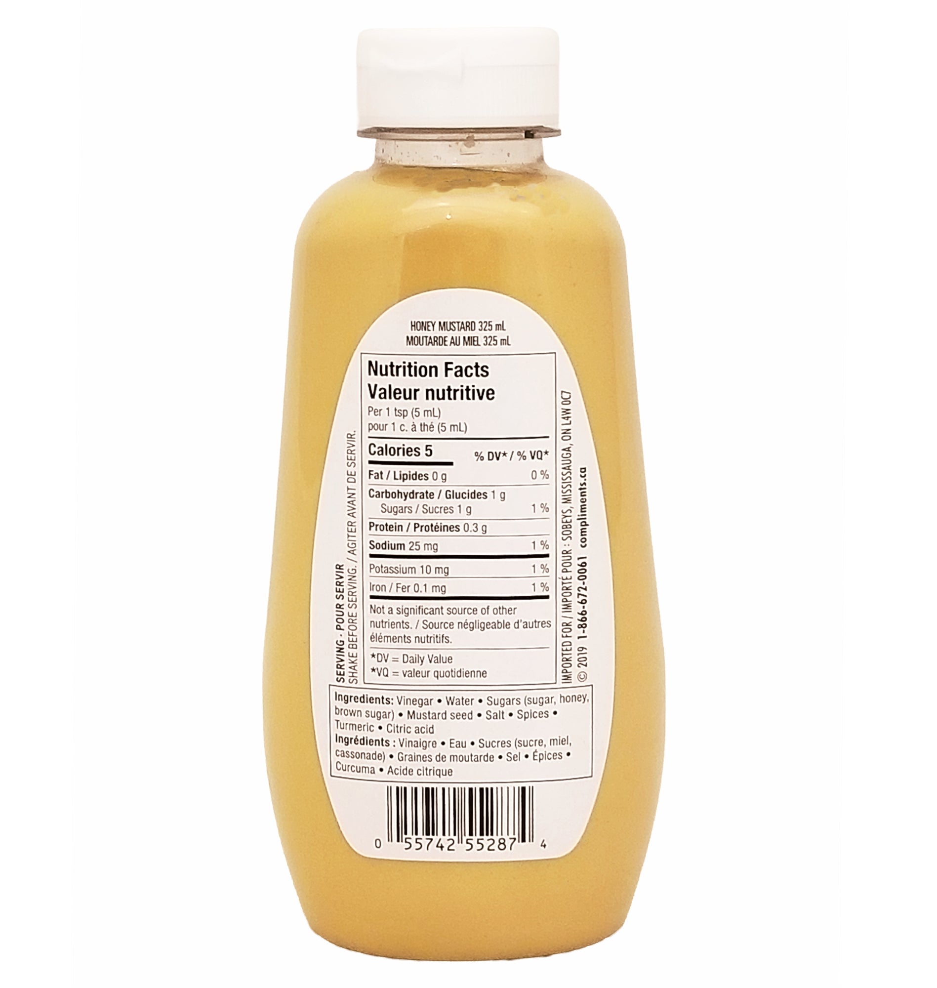 Compliments Honey Mustard 325ml back label nutrition Canadian condiment