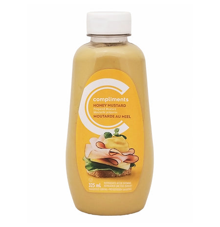Compliments Honey Mustard 325ml bottle front view Canadian condiment gluten-free