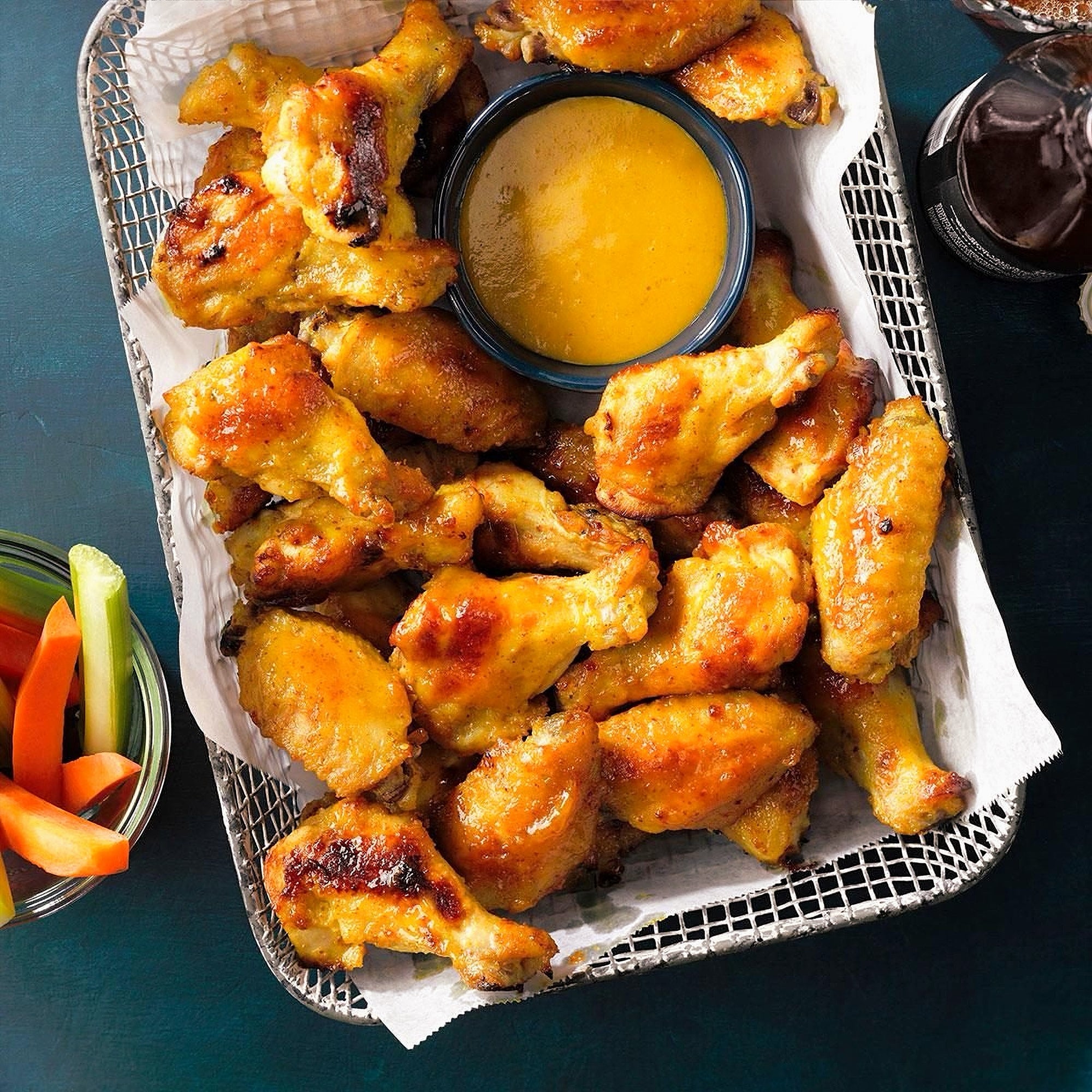 Baked chicken wings with Compliments Honey Mustard dipping sauce