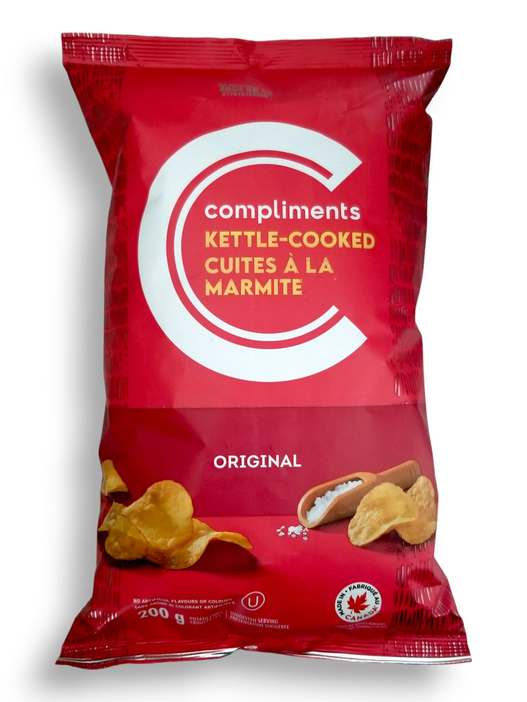 Compliments Kettle-Cooked Original Potato Chips, 200g/7.1 oz., Bag, front of bag.