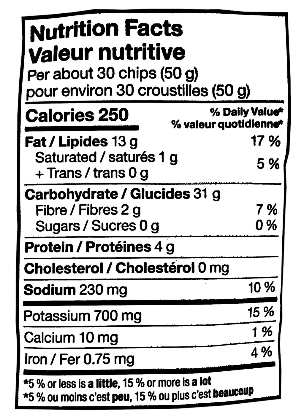 Compliments Kettle-Cooked Original Potato Chips, 200g/7.1 oz., Bag, nutrition facts label.