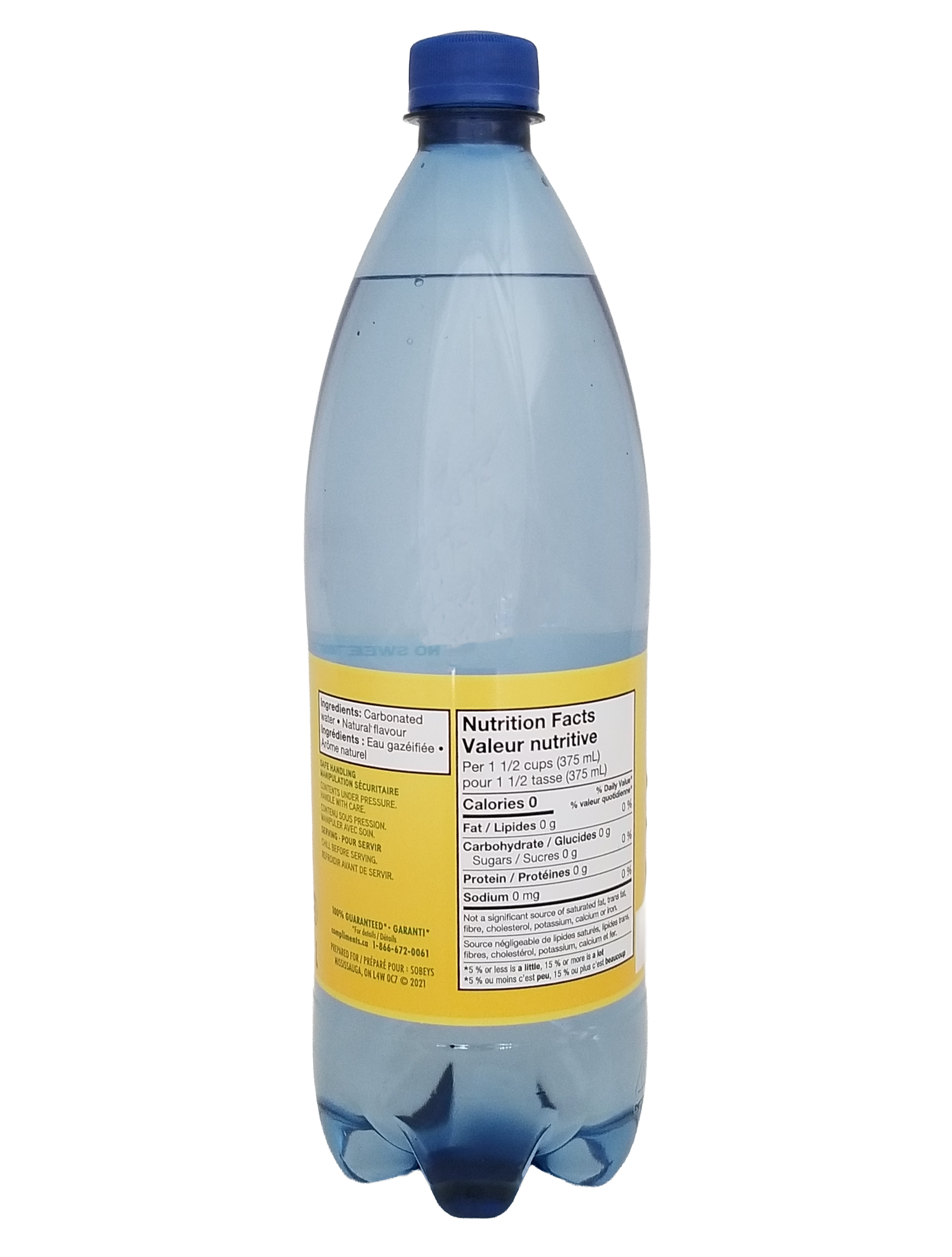 Bottle of Compliments Lemon Lime Flavored Sparkling Water, 1L/35.2 fl oz on a white background