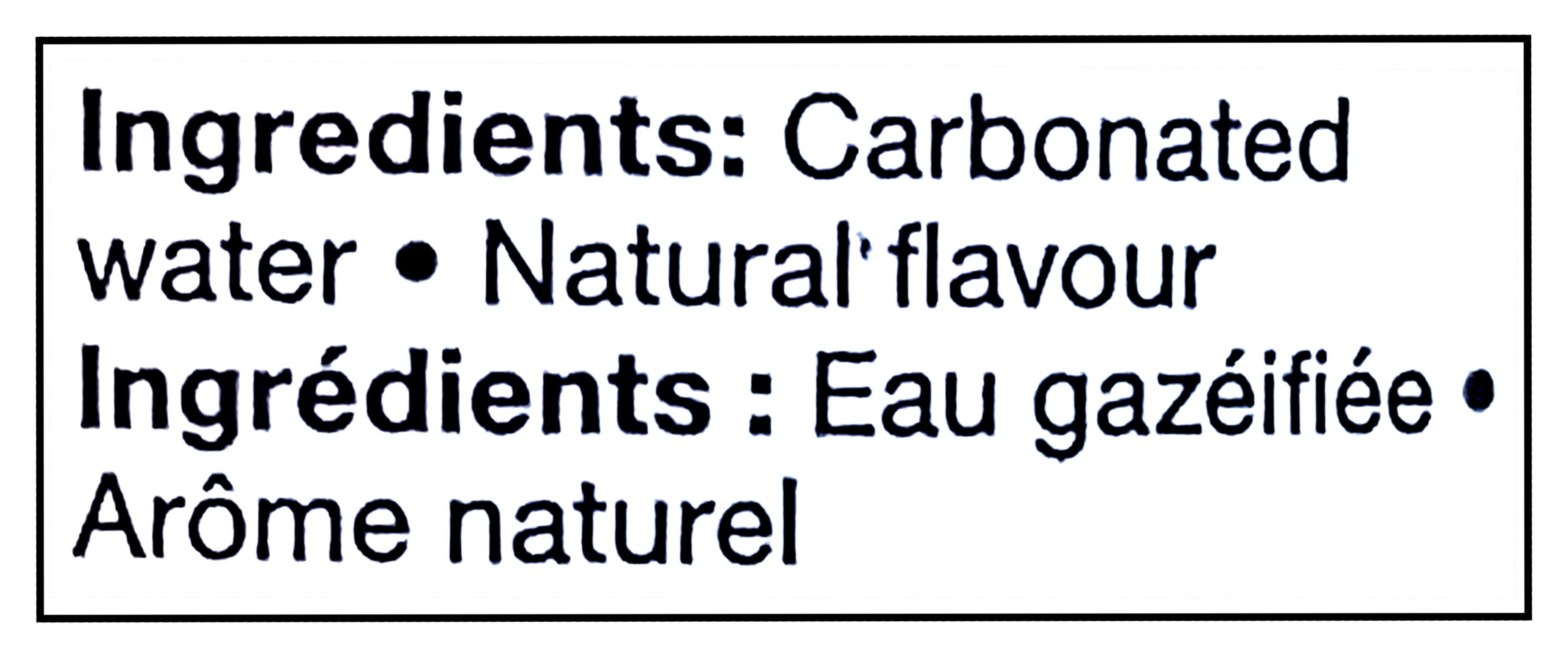 Ingredients label for Compliments Lemon Lime Flavored Sparkling Water, 1L/35.2 fl oz with natural flavoring in English and French.