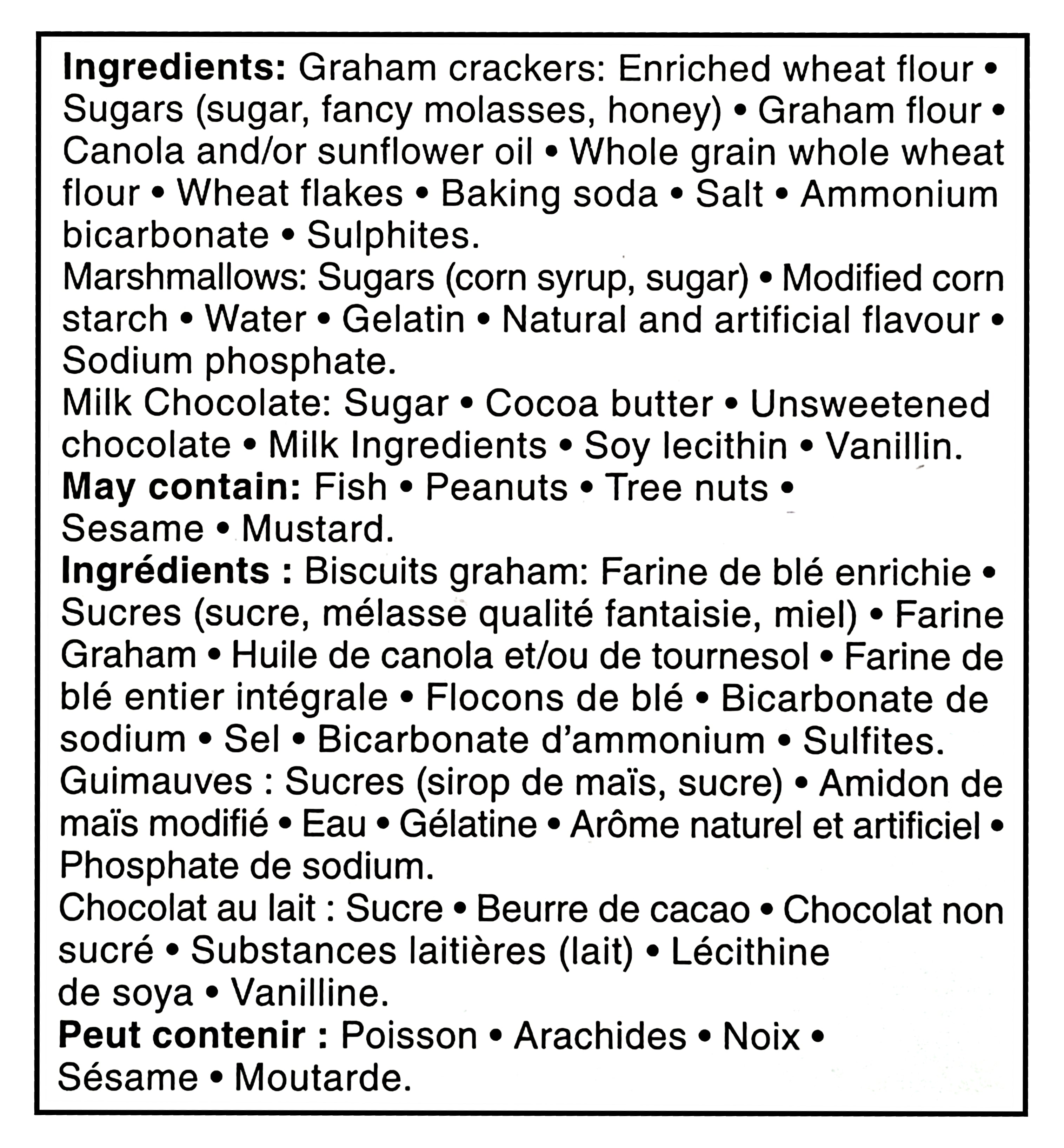 Compliments Milk Chocolate S'mores Kit, Makes 12 S'mores, 442g/15.9 oz - Ingredients list 