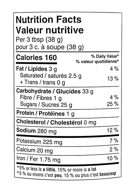 Nutrition facts label for Compliments Mint Instant Hot Chocolate Mix - 500g per 3 tbsp (38 g)