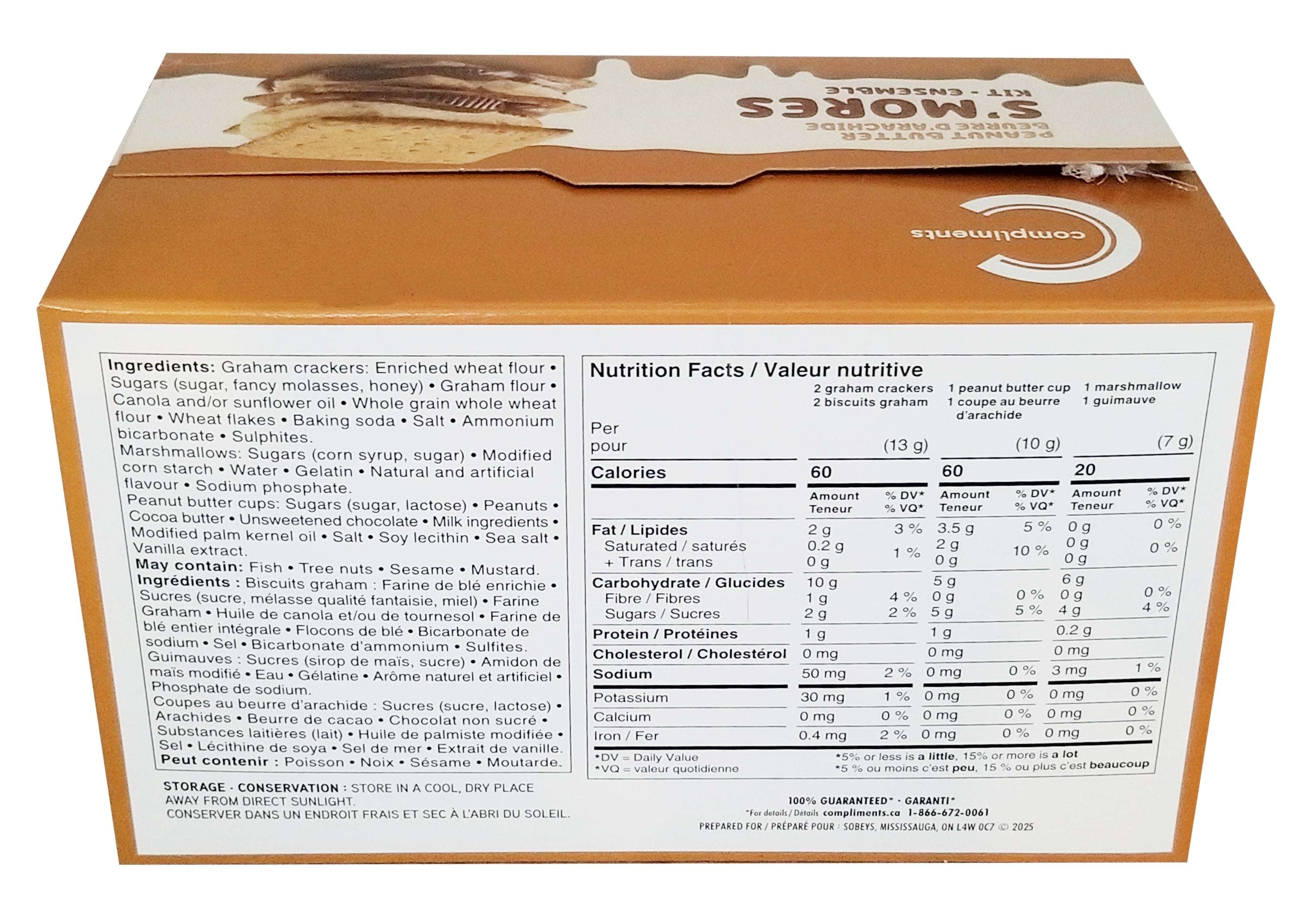 Compliments Peanut Butter S'mores Kit, Makes 10 S'mores, 446g/15.9 oz - Back of box 