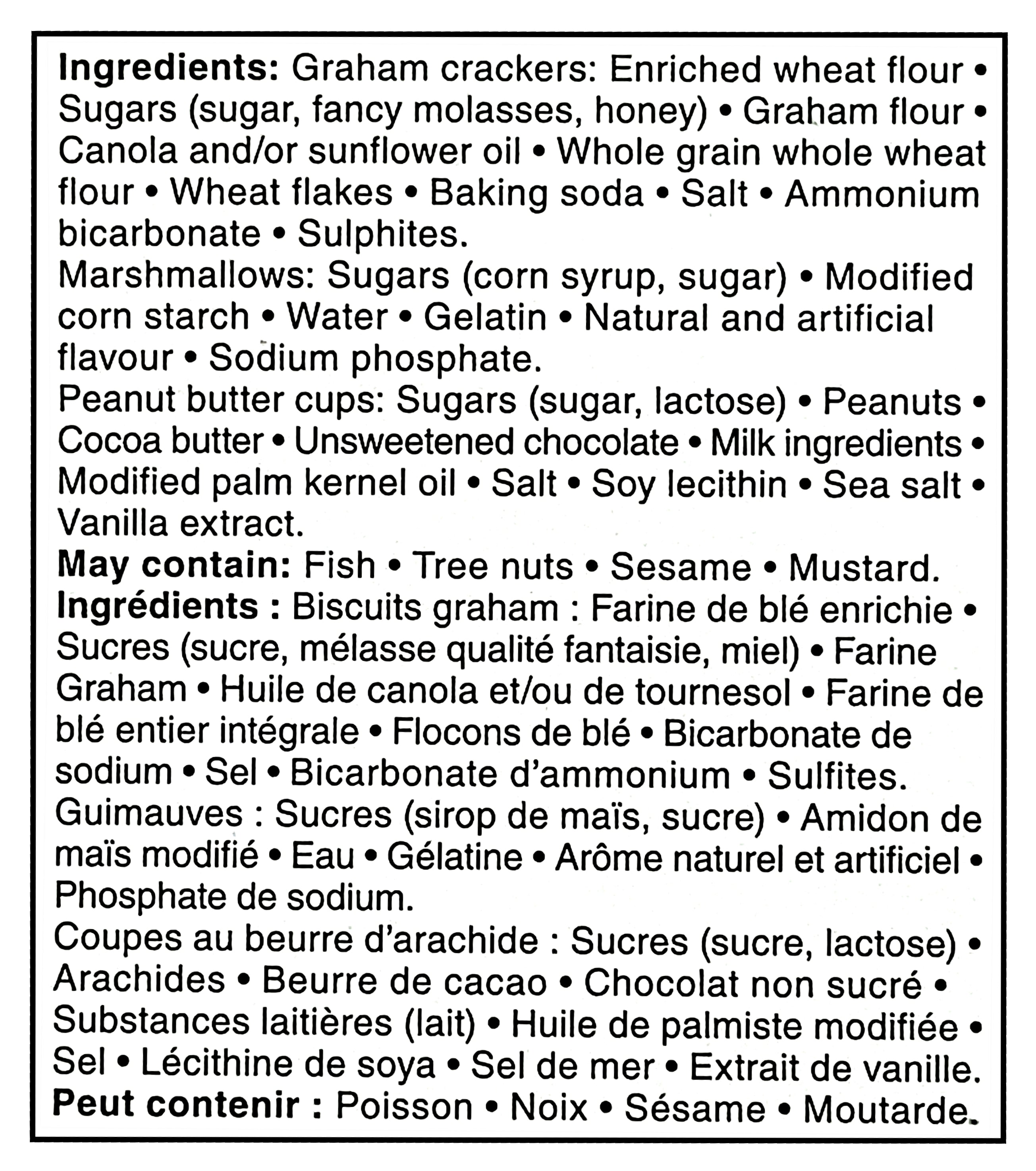 Compliments Peanut Butter S'mores Kit, Makes 10 S'mores, 446g/15.9 oz - List of ingredients 