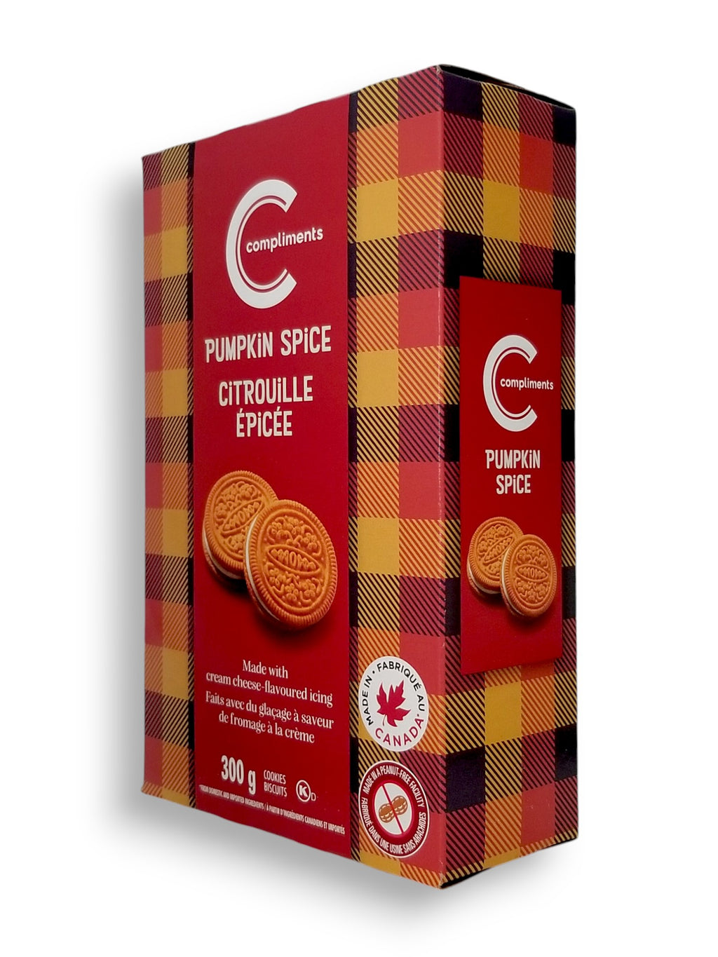 Compliments Pumpkin Spice Sandwich Cookies, 300g/10.5 oz., Box, side of box