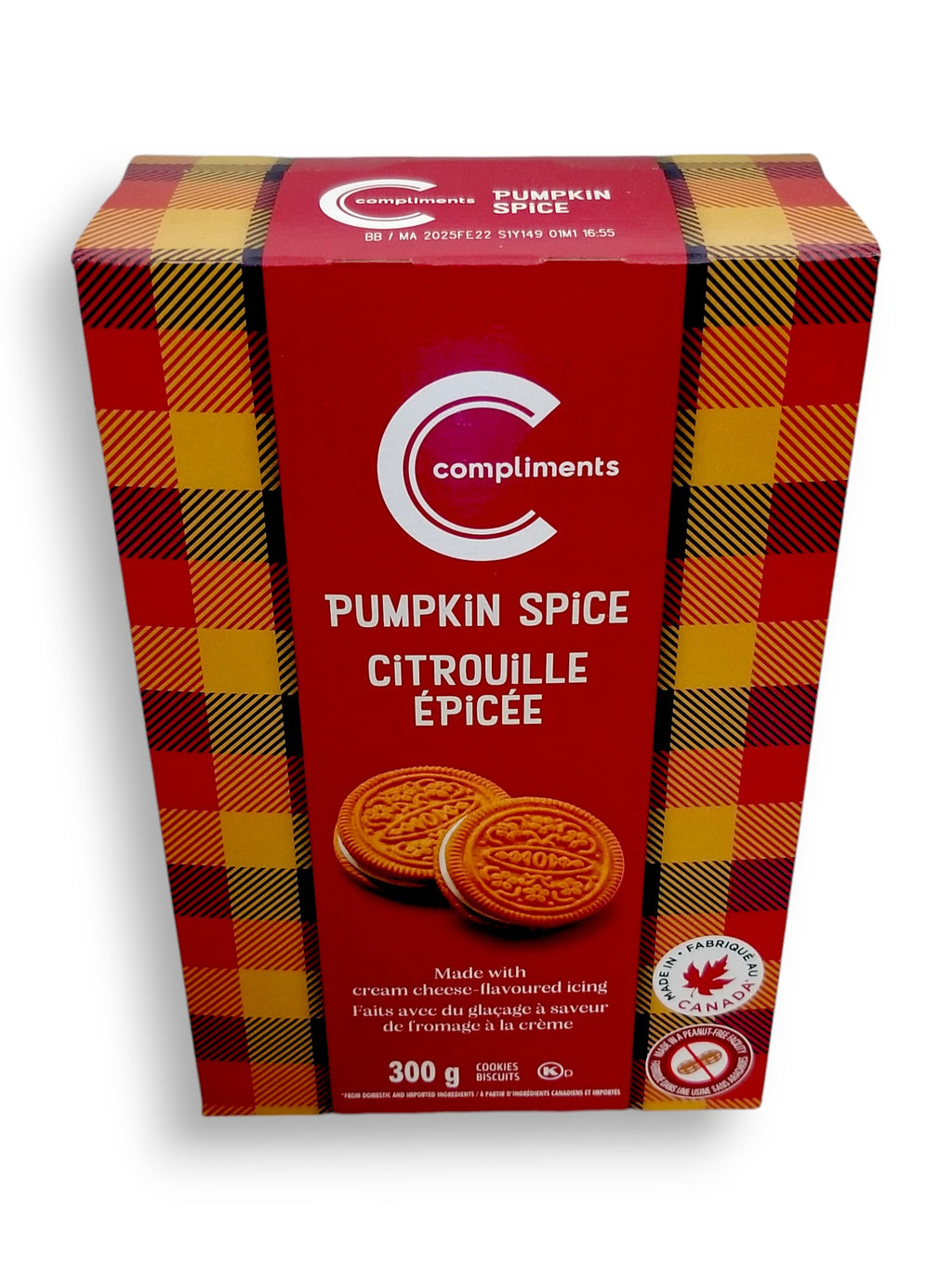 Compliments Pumpkin Spice Sandwich Cookies, 300g/10.5 oz., Box, top of box