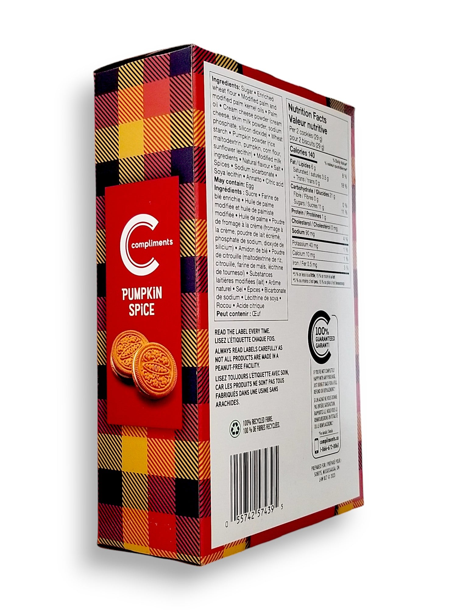 Compliments Pumpkin Spice Sandwich Cookies, 300g/10.5 oz., Box, side of box