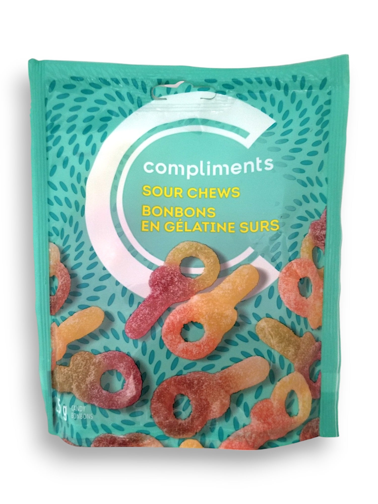 Compliments Sour Chews Candy, 125g/4.4 oz. Bag, front of bag.