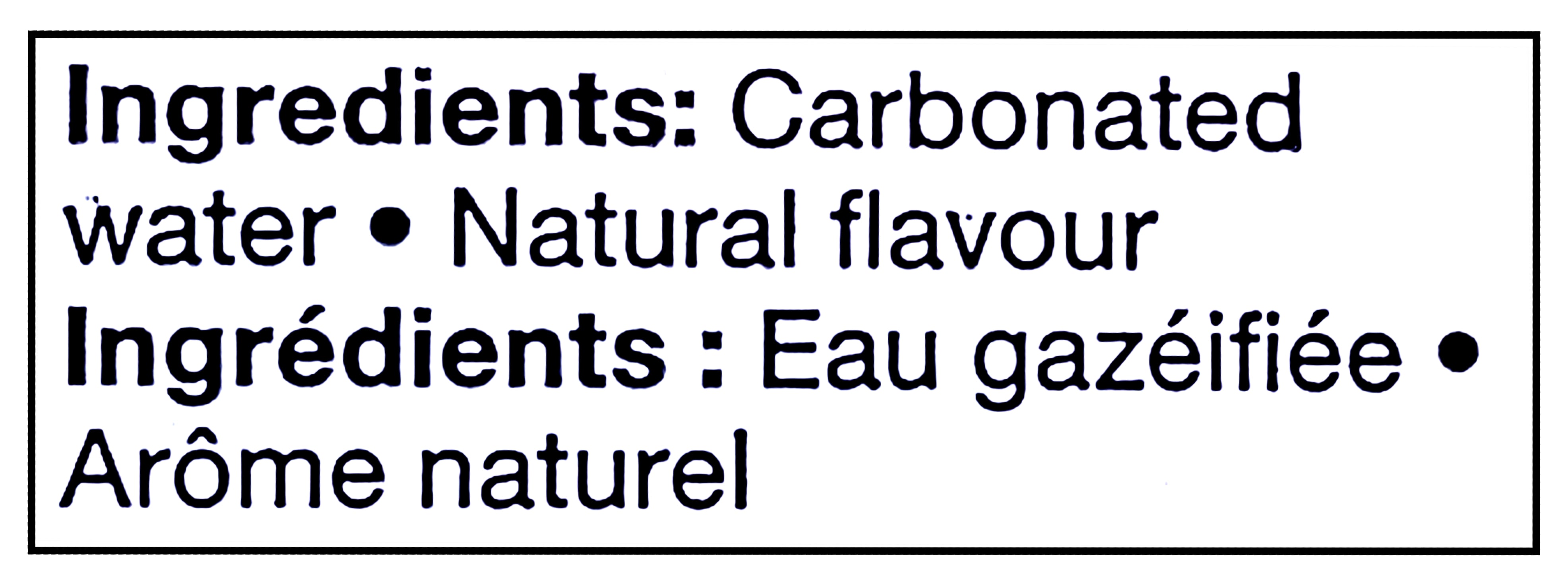 Ingredients label for Compliments Sparkling Water, Lemon Lime Flavor, 12x355ml/12.5 fl oz with English and French text.