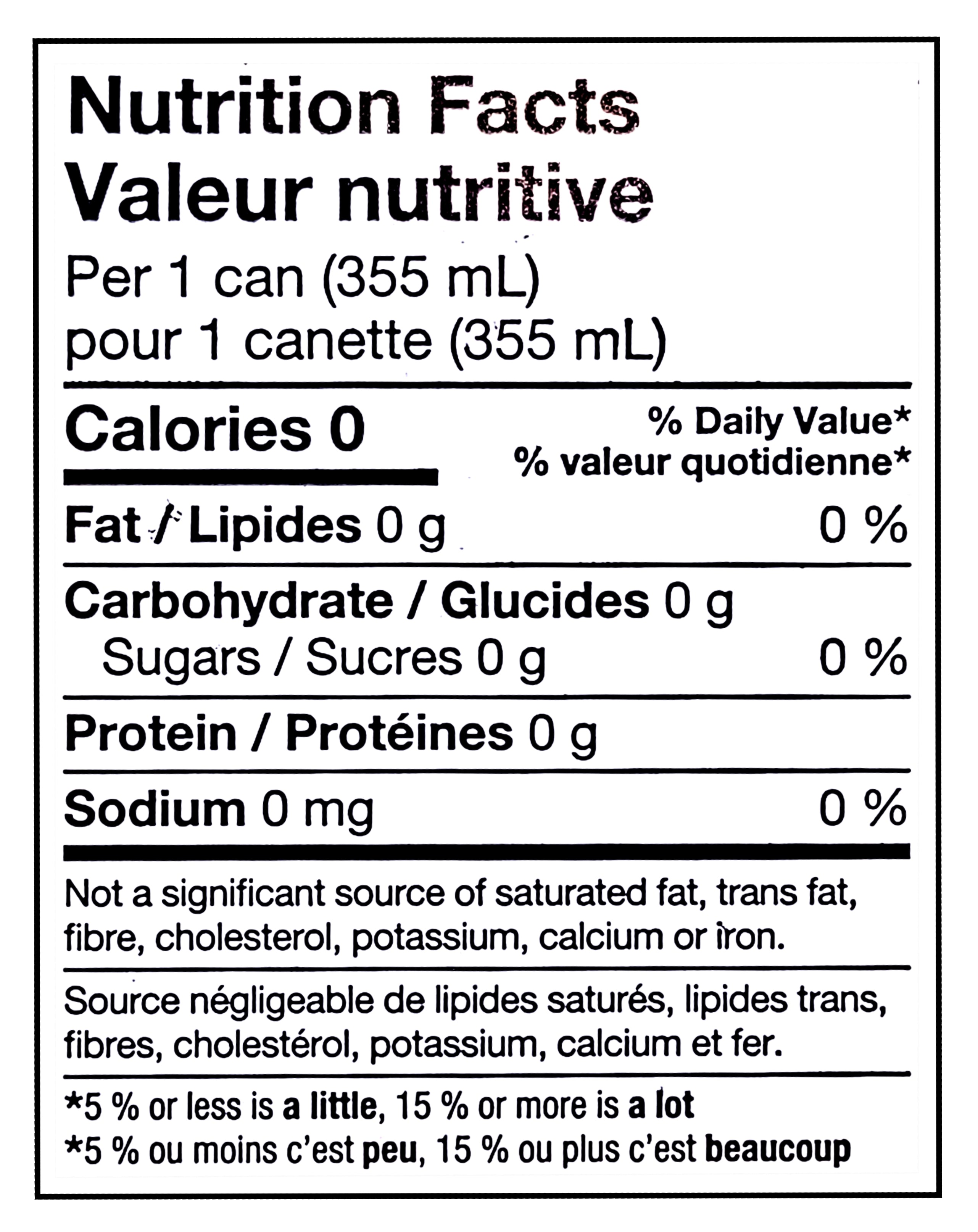 Nutrition facts label for a can of Compliments Sparkling Water, Lemon Lime Flavor, 12x355ml/12.5 fl oz with 0 calories, fat, carbs, sugars, protein, and sodium per serving.