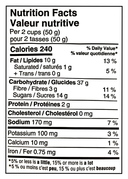 Nutrition facts label for Compliments Spicy Maple Flavored Popcorn Mix, Sweet & Spicy Popcorn Snack 200g/7.1 oz with detailed calorie count and nutritional content.