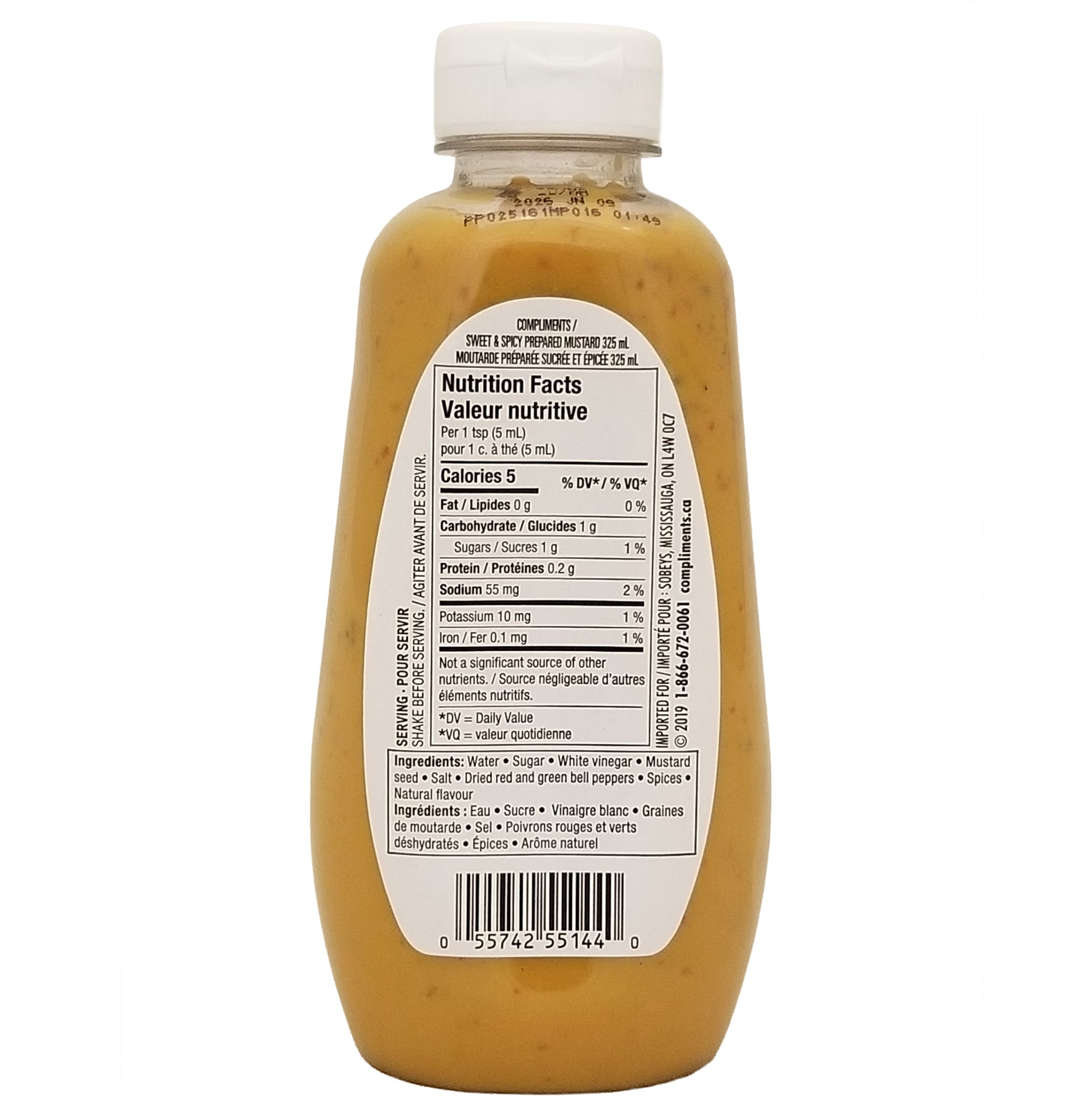 Compliments Sweet & Spicy Mustard 325ml back label Canadian condiment