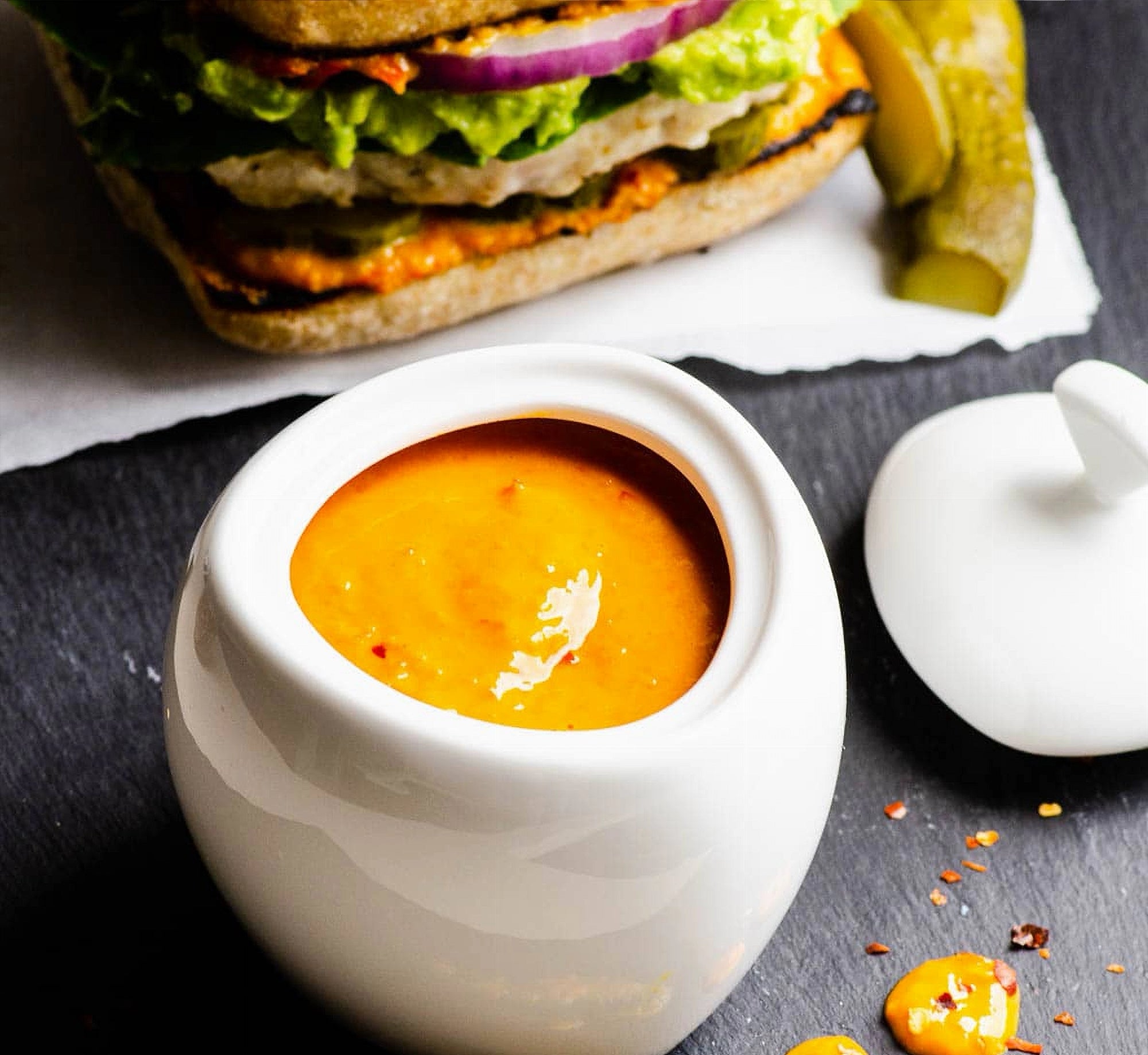 Compliments Sweet & Spicy Mustard 325ml lifestyle serving suggestion