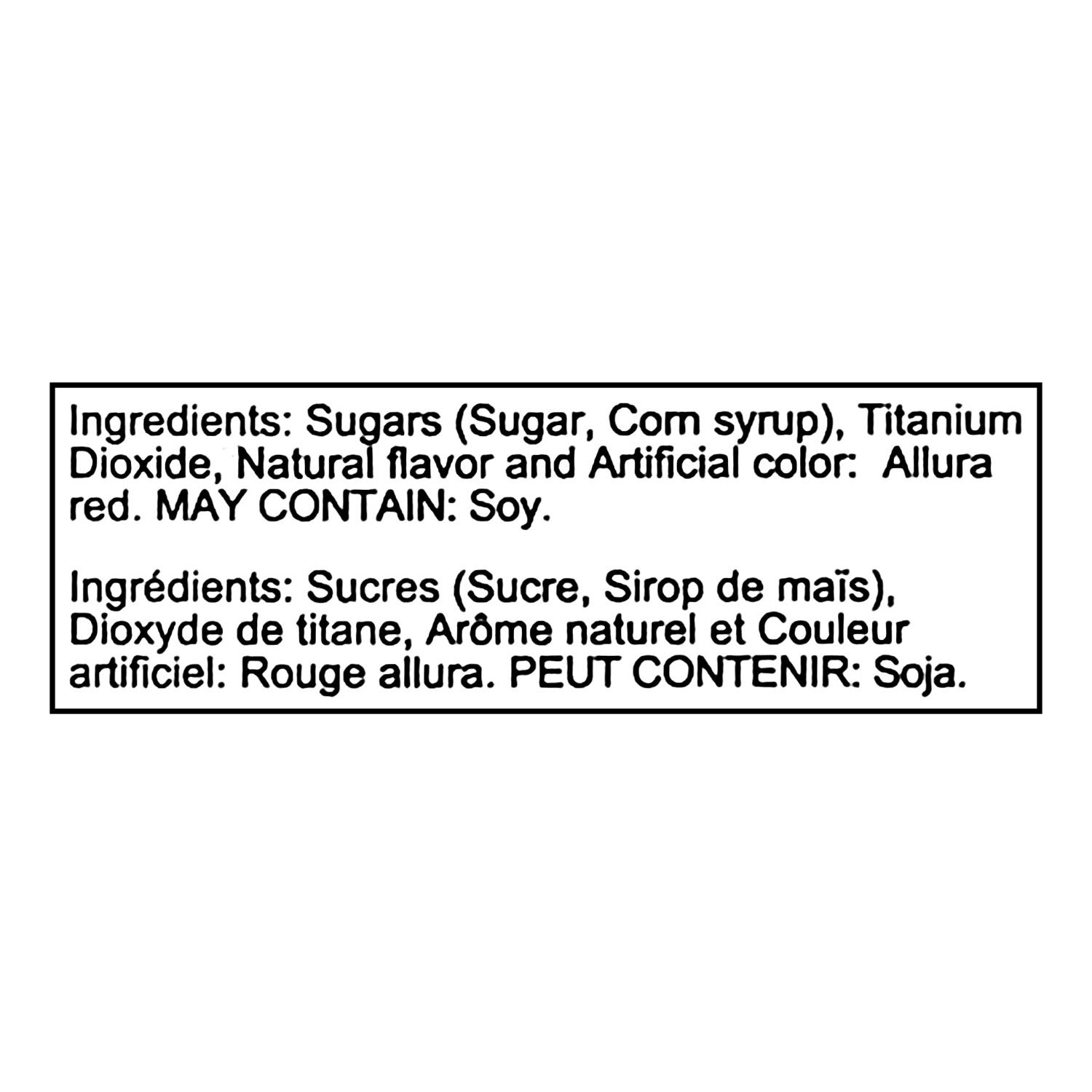 Cottage Country Red Striped Mints ingredients label — sugar, corn syrup, natural flavor, Allura red