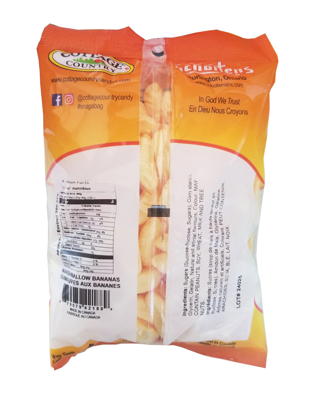 Cottage Country Marshmallow Bananas, 600g/21 oz. Bag, {Imported from Canada}
